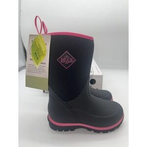 Tried On Muck Element Kids Black Pink Pull On Waterproof Comfort Mid Boots 13C